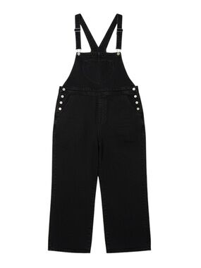 Shiny by Nature Black Denim Wide Leg Overalls Heart Patch Cotton Size XL